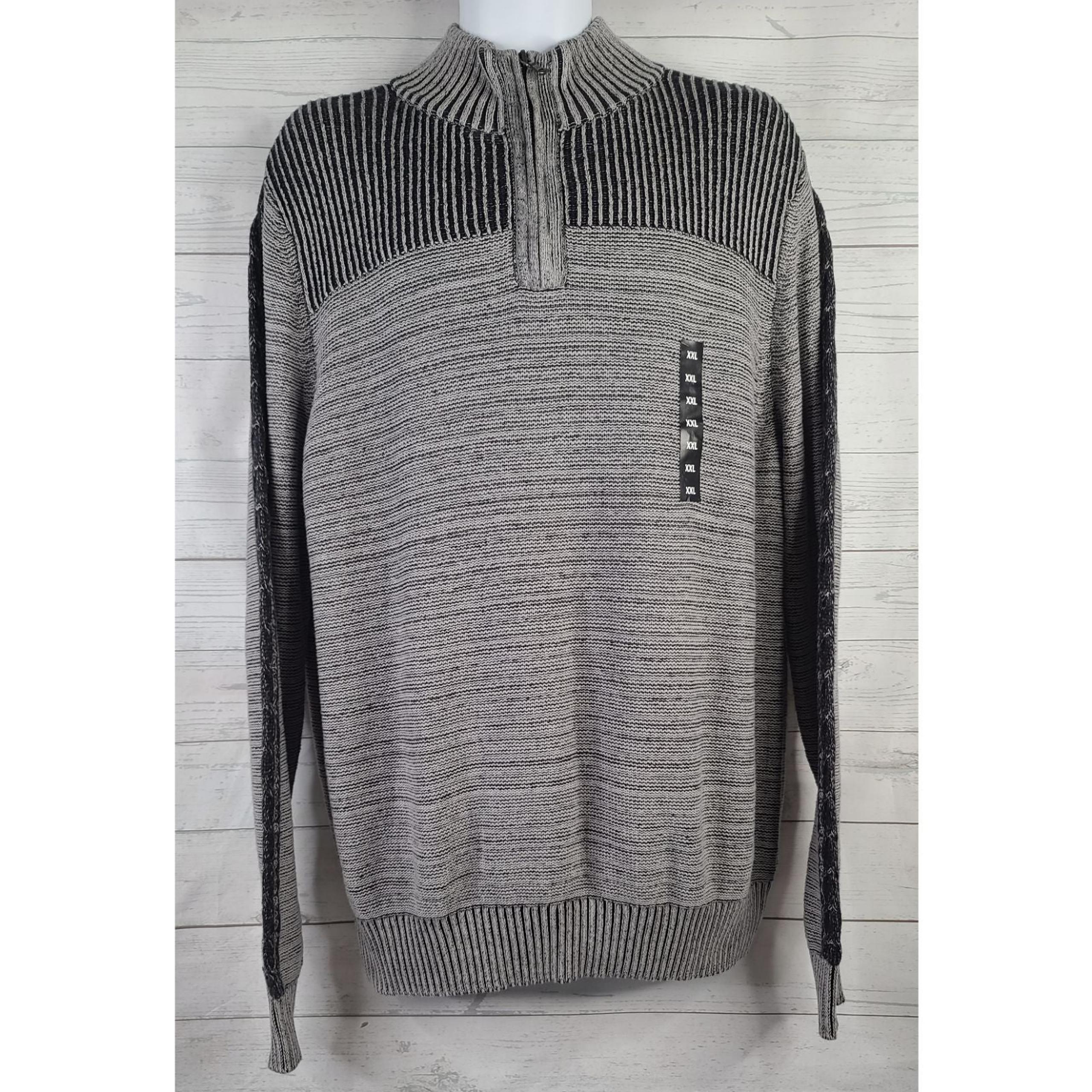 Rock & Republic 2XL 1/4 Zip Pullover Sweater Gray Black Ribbed NWT