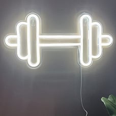 Gym Neon Sign,Barbell Dumbbell Shaped Neon signs White Neon Lights Sign