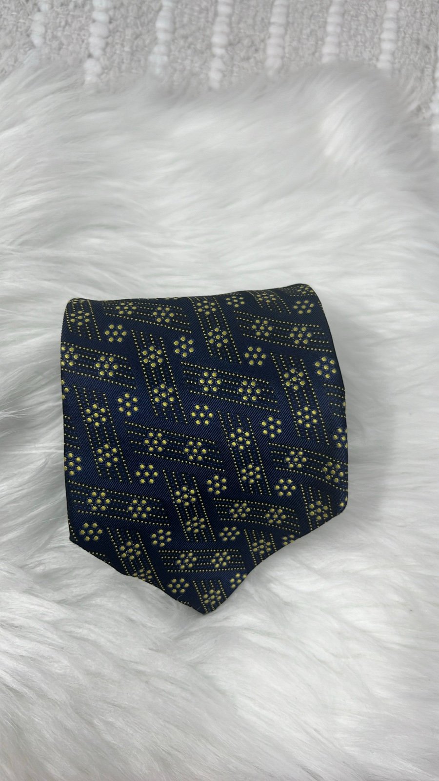 Bottega Veneta Italian Geometric Silk Tie Men’s Size 3.5”X54” Blue/Gold Necktie