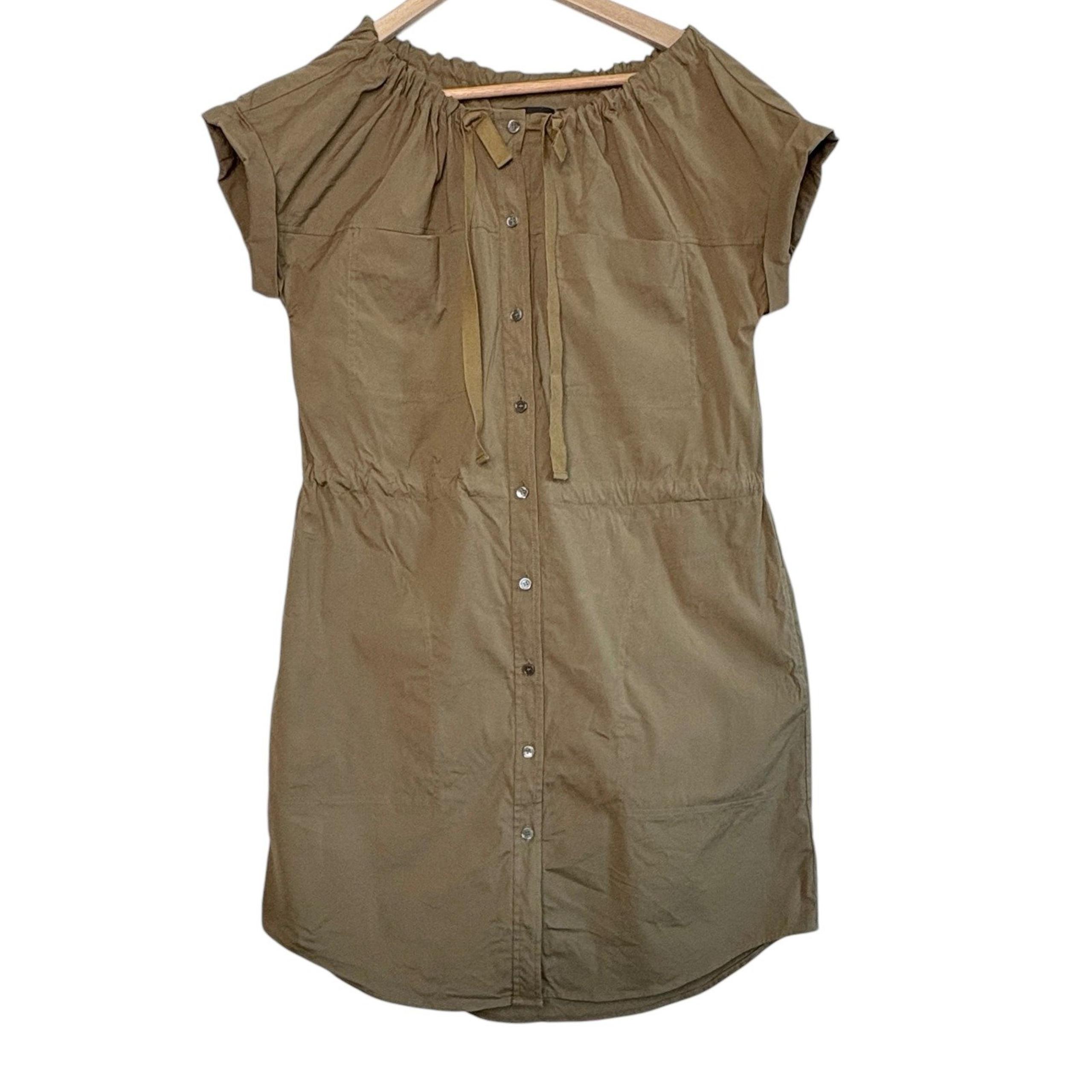 Theory Laela Utility Dress Drawstring Waist Pockets Casual Size 6 Army Green