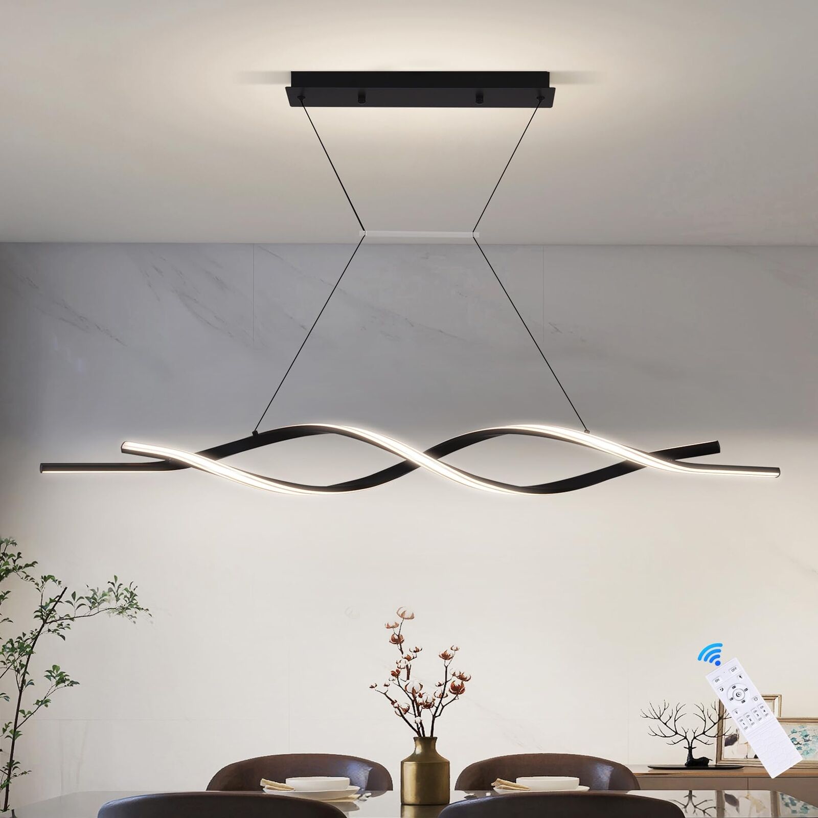 Gjlulqi Modern Led Chandelier Dimmable 3 Color Mode Pendant Lights for Kitchen