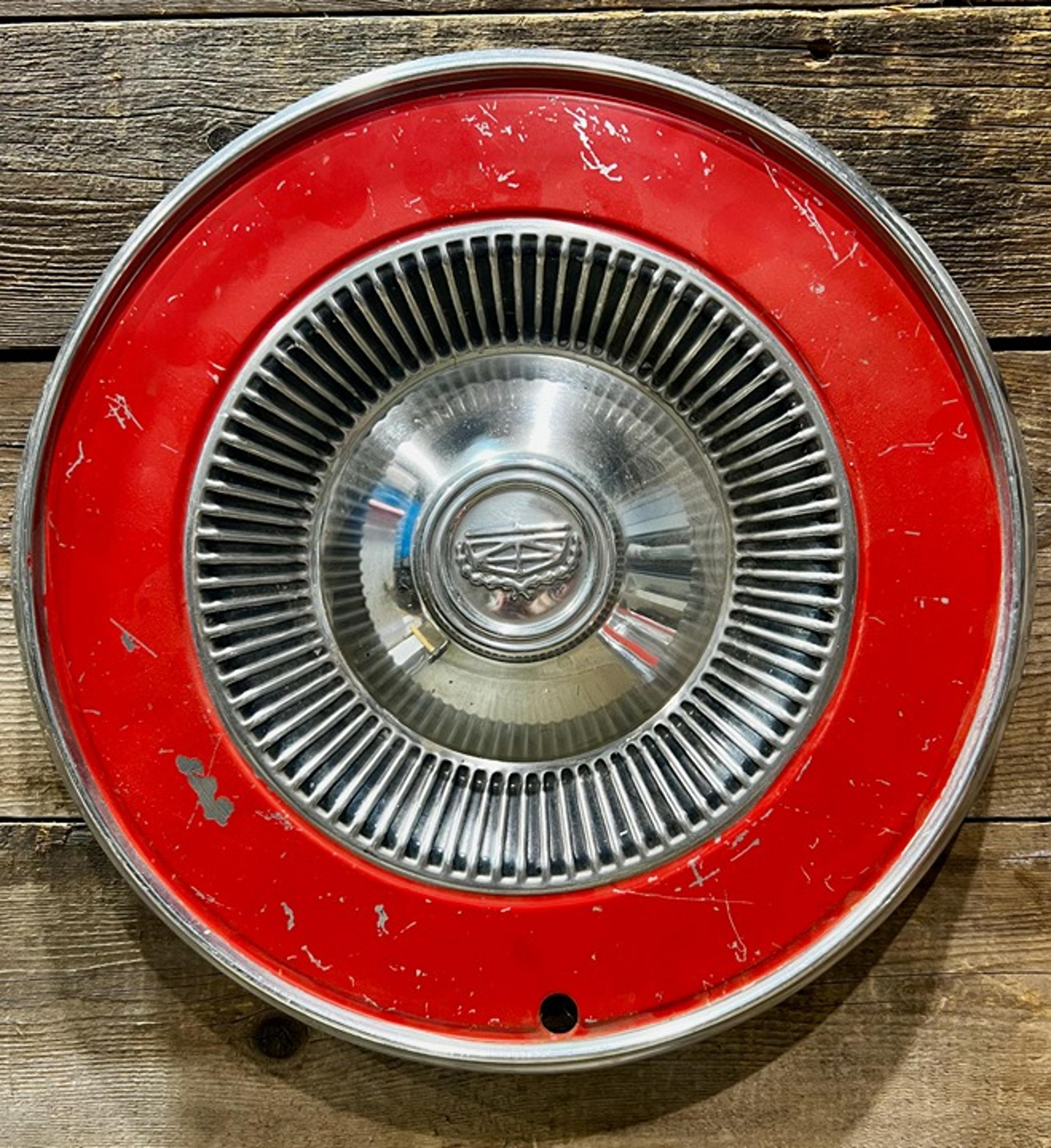 Vintage 1972-80 Ford Maverick Hubcap, Red, 11.5" Diameter