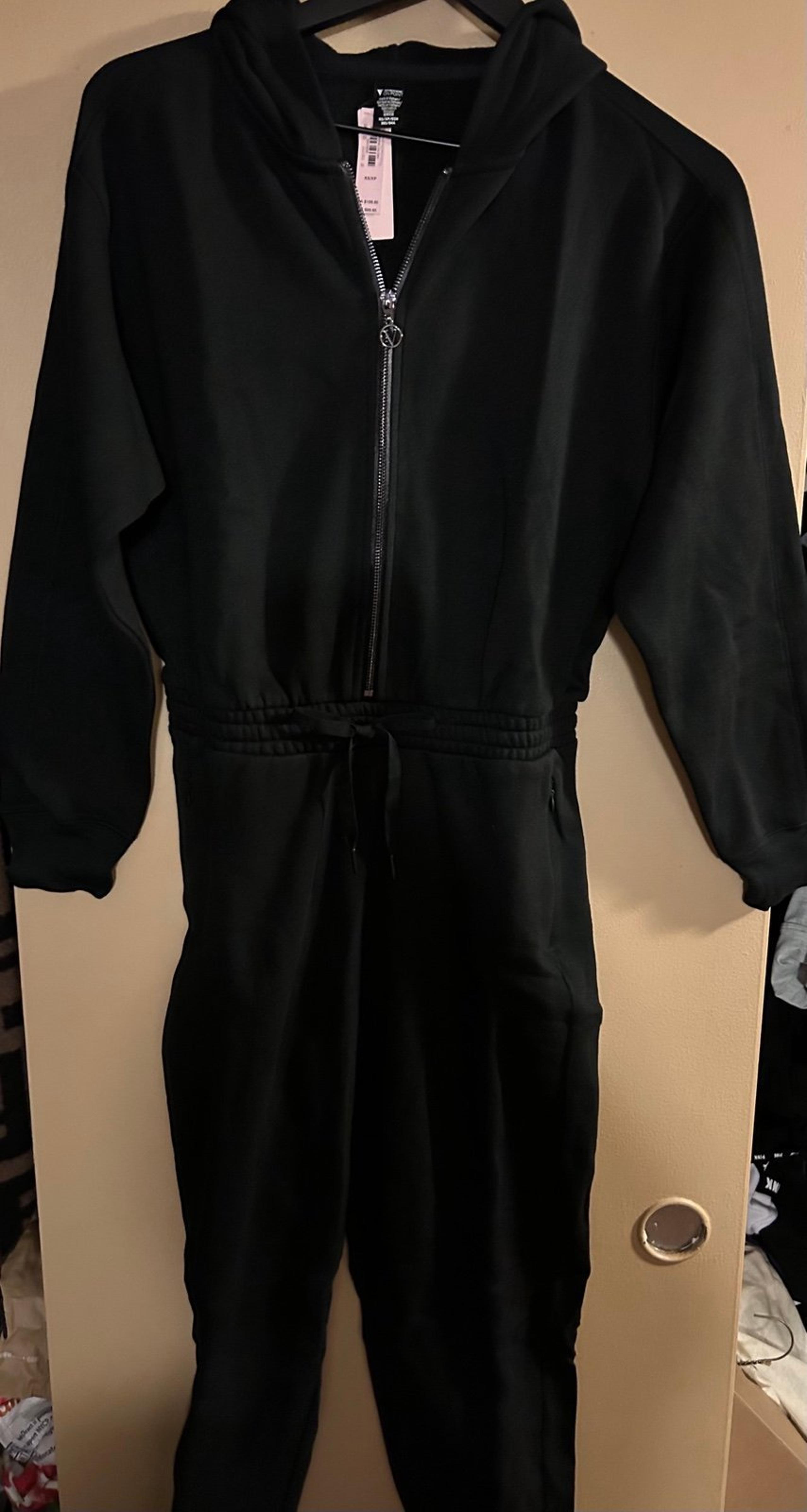 BRAND NEW BLACK WOMEN VICTORIA’S SECRET COTTON HOODED JUMPSUIT SIZE XS