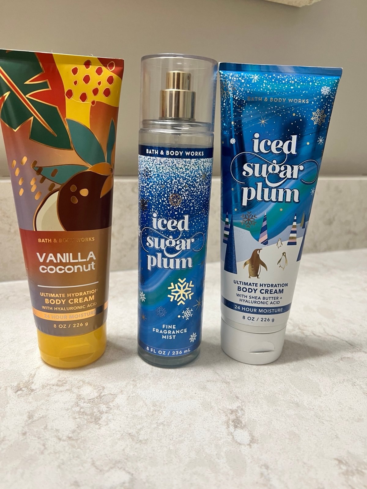 Bath & Body Works Bundle: Iced Sugar Plum Fragrance& Cream and Vanilla Coconut