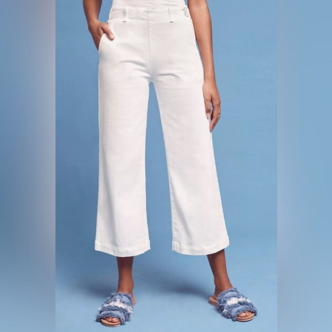 AG Juliette Mid-Rise Trouser Nautical Wide Leg Crop for Anthropologie White 28R