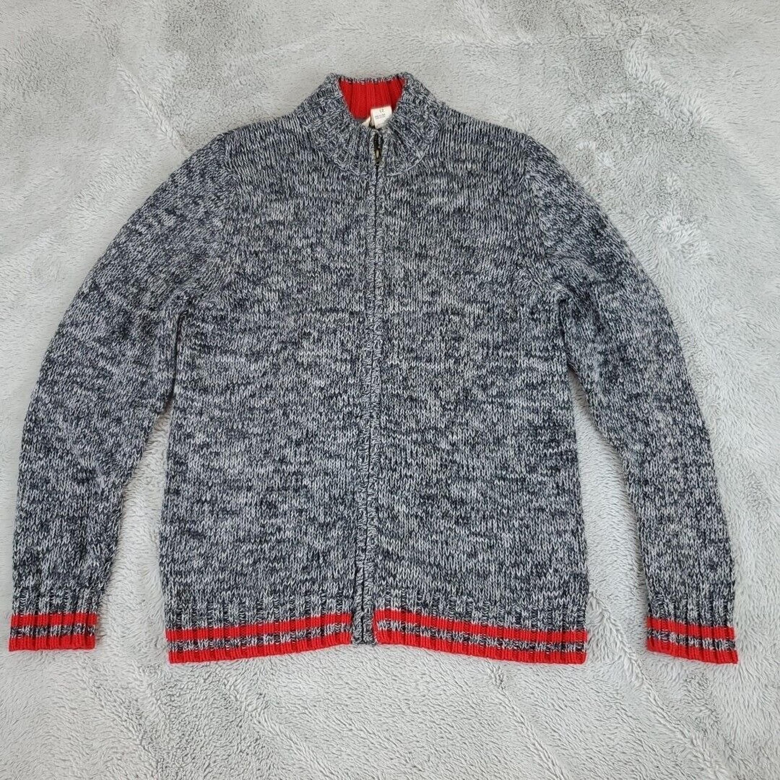 Oshkosh Cardigan Sweater Womens Sz 12 Heather Gray Full Zip Long Sleeve Red