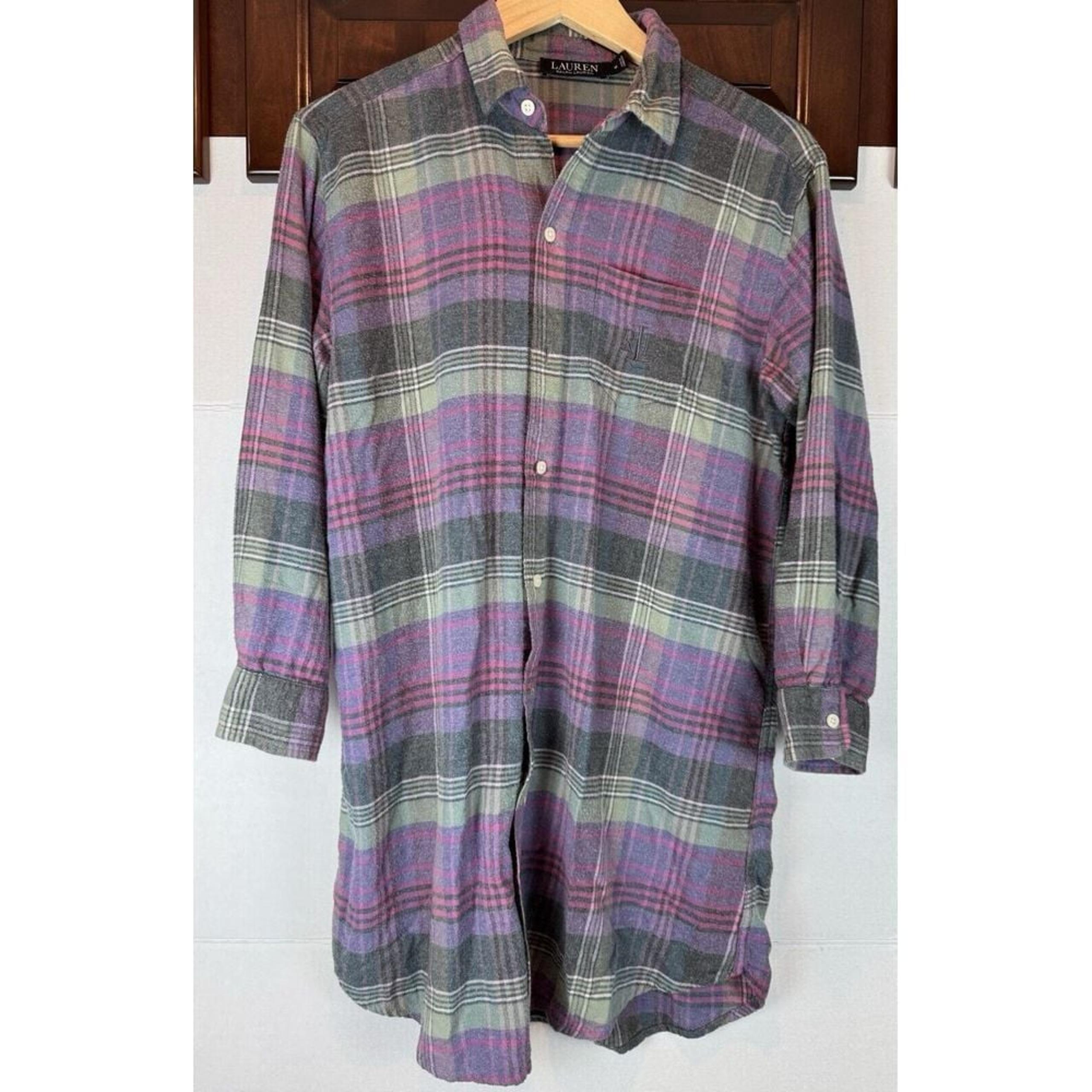 Lauren Ralph Lauren Womens Flannel Dress Size M Knee Length Sleep Shirt Plaid