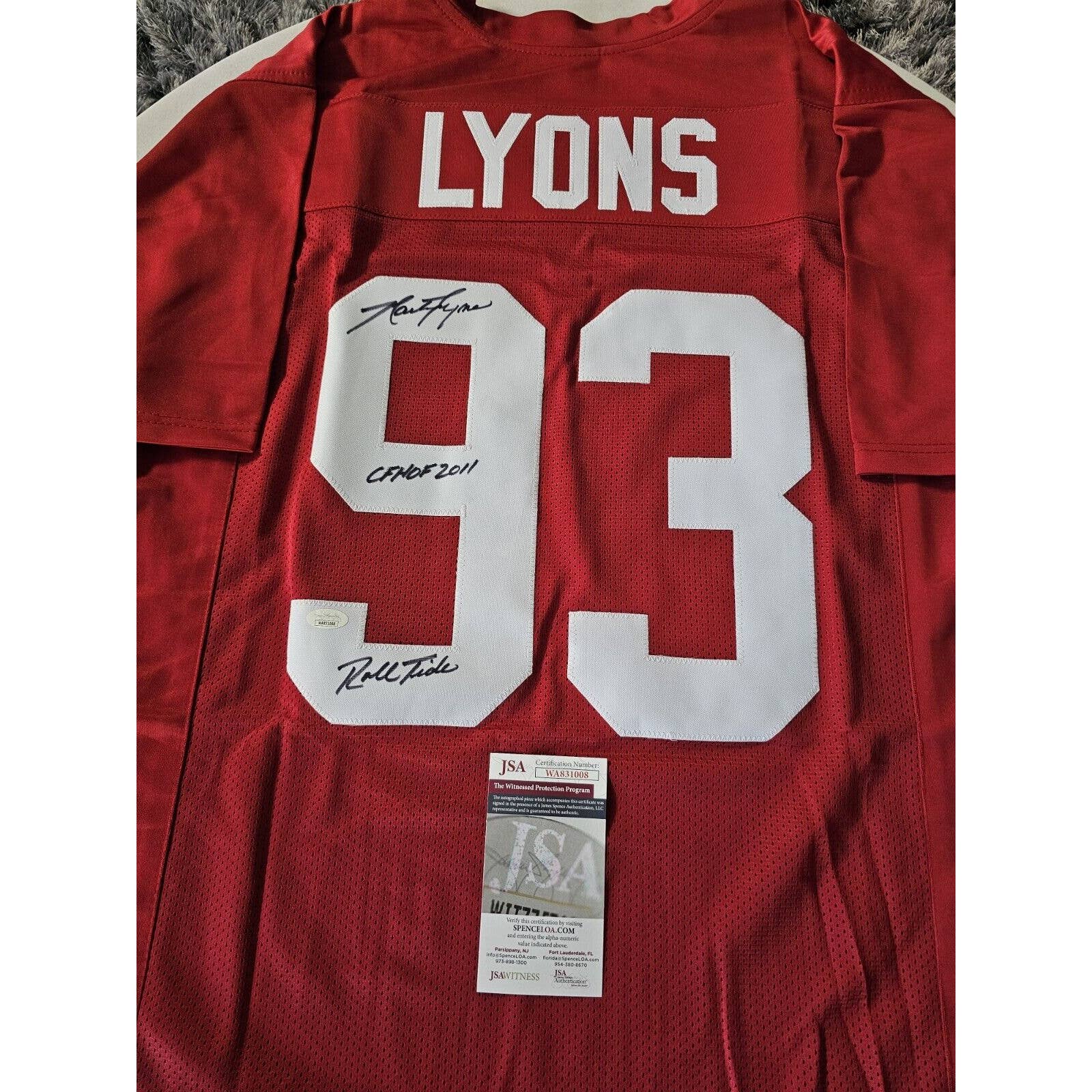 Marty Lyons Autographed/Signed Jersey JSA COA Alabama Crimson Tide