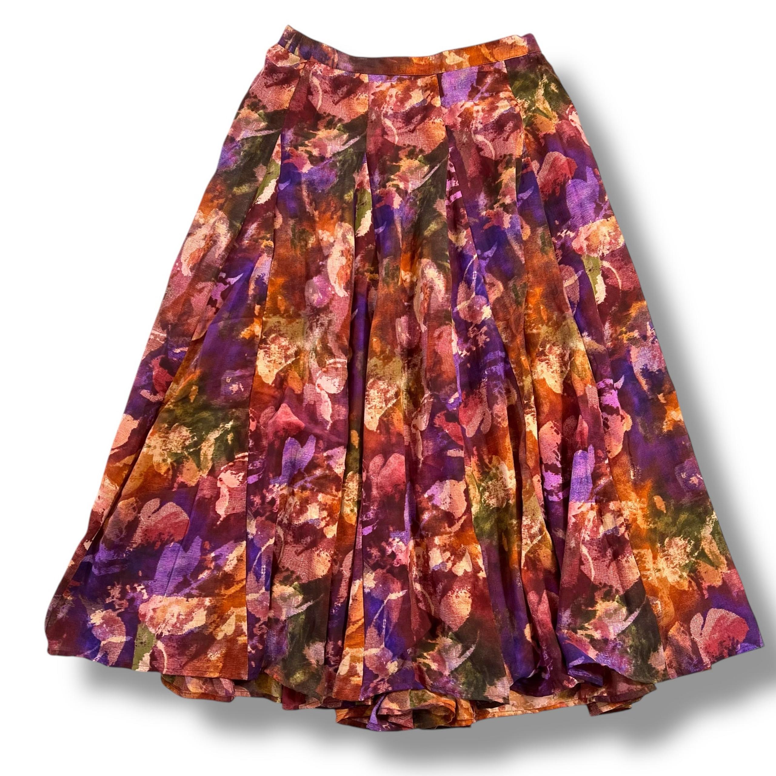 Coldwater Creek Womens Midi Skirt A Line Floral Print Pleated Lined Pink Medium