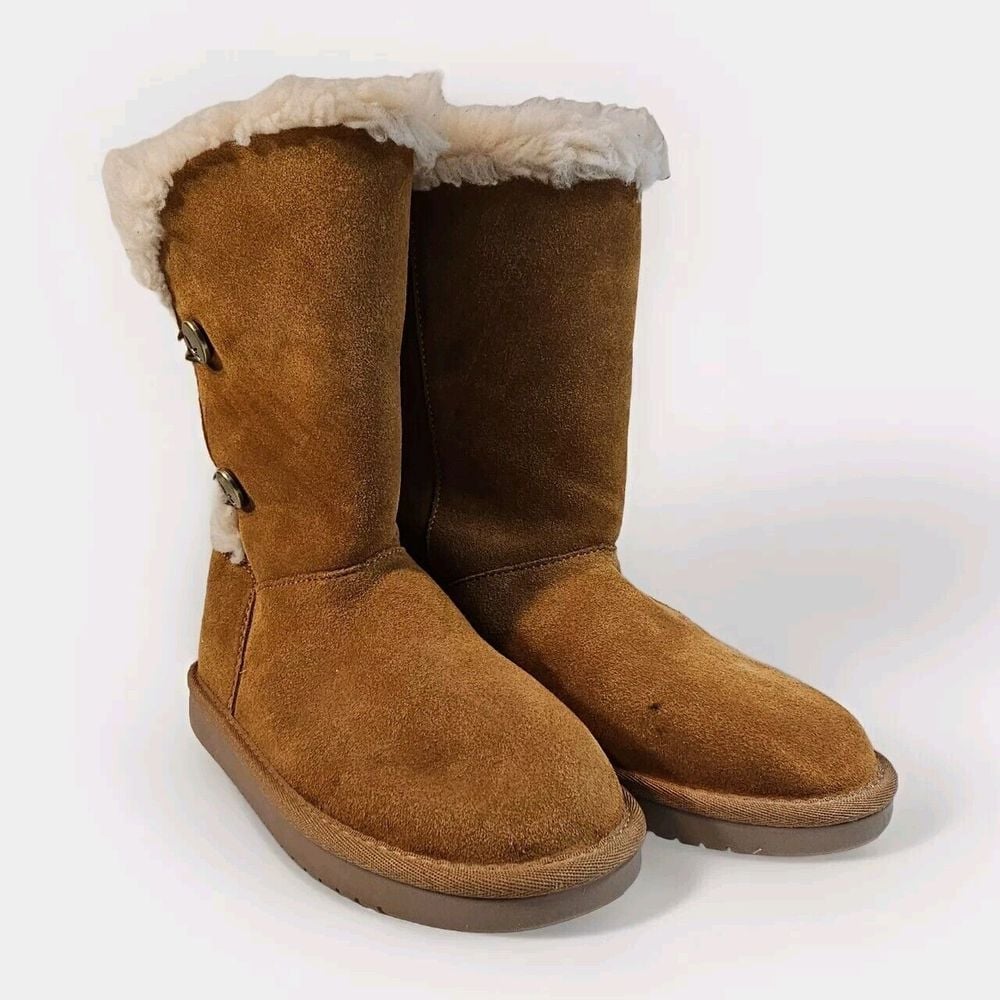 Koolaburra by Ugg Kinslei 1096443 Girls Brown Suede Shearling Lined Boots Size 4