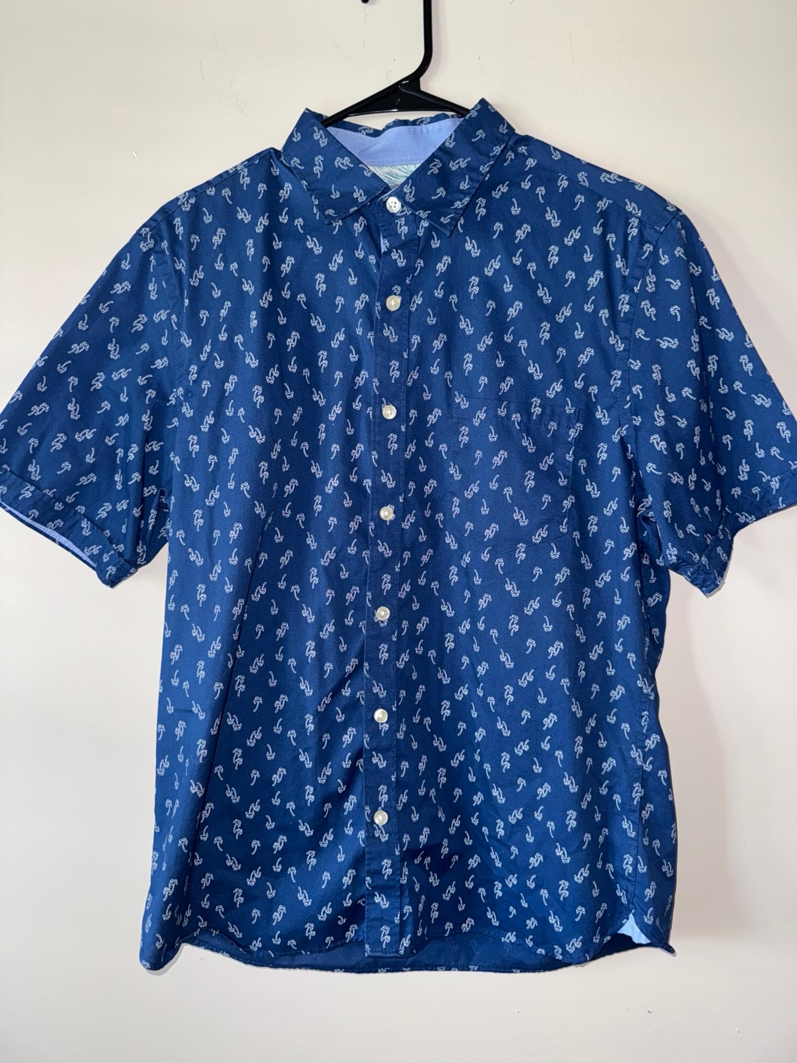Geoffrey Beene Men’s Medium Short Sleeve Button-Down Shirt – Palm Tree Print