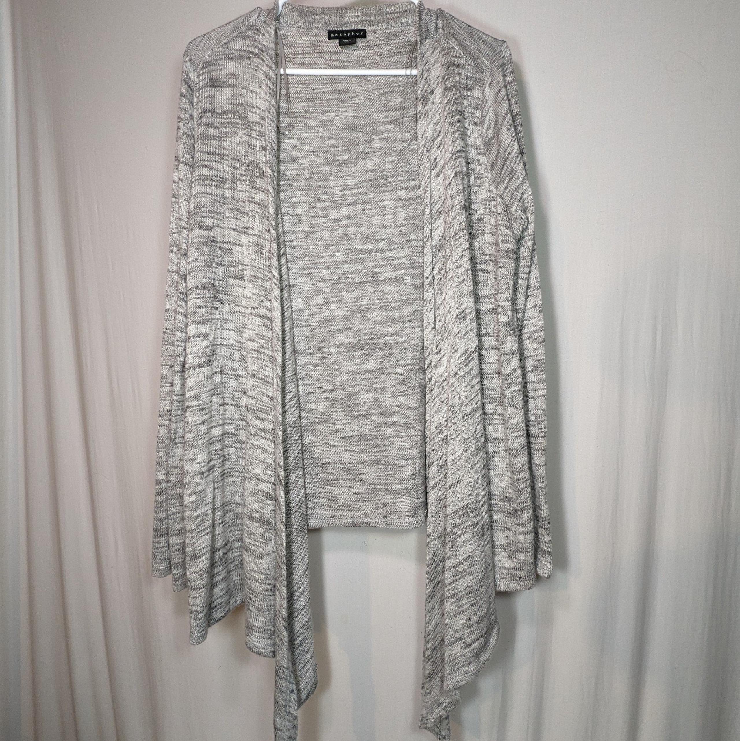 Metaphor Light Gray Draped Front Open Cardigan Asymmetrical Flowy L Sweater Top