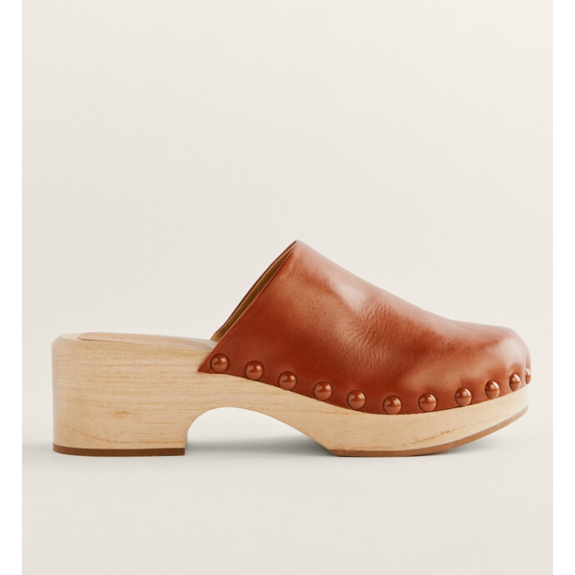 Reformation Rayna Brown Leather Closed Toe Clog Mule Wedges Size 8
