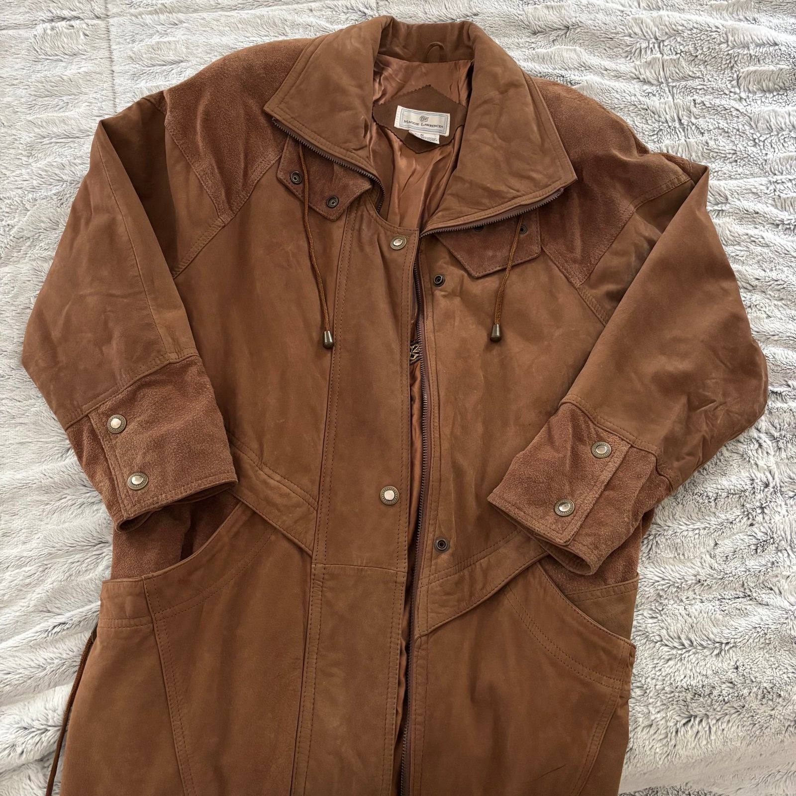 Vintage Maggie Lawrence long brown 100% leather coat