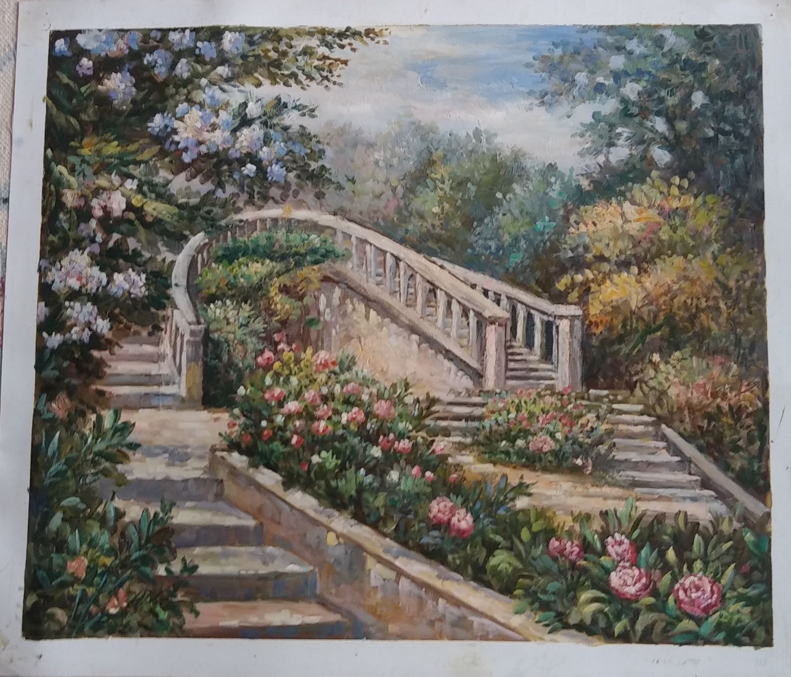 Oil on Canvas of 'flower-filled terrace'