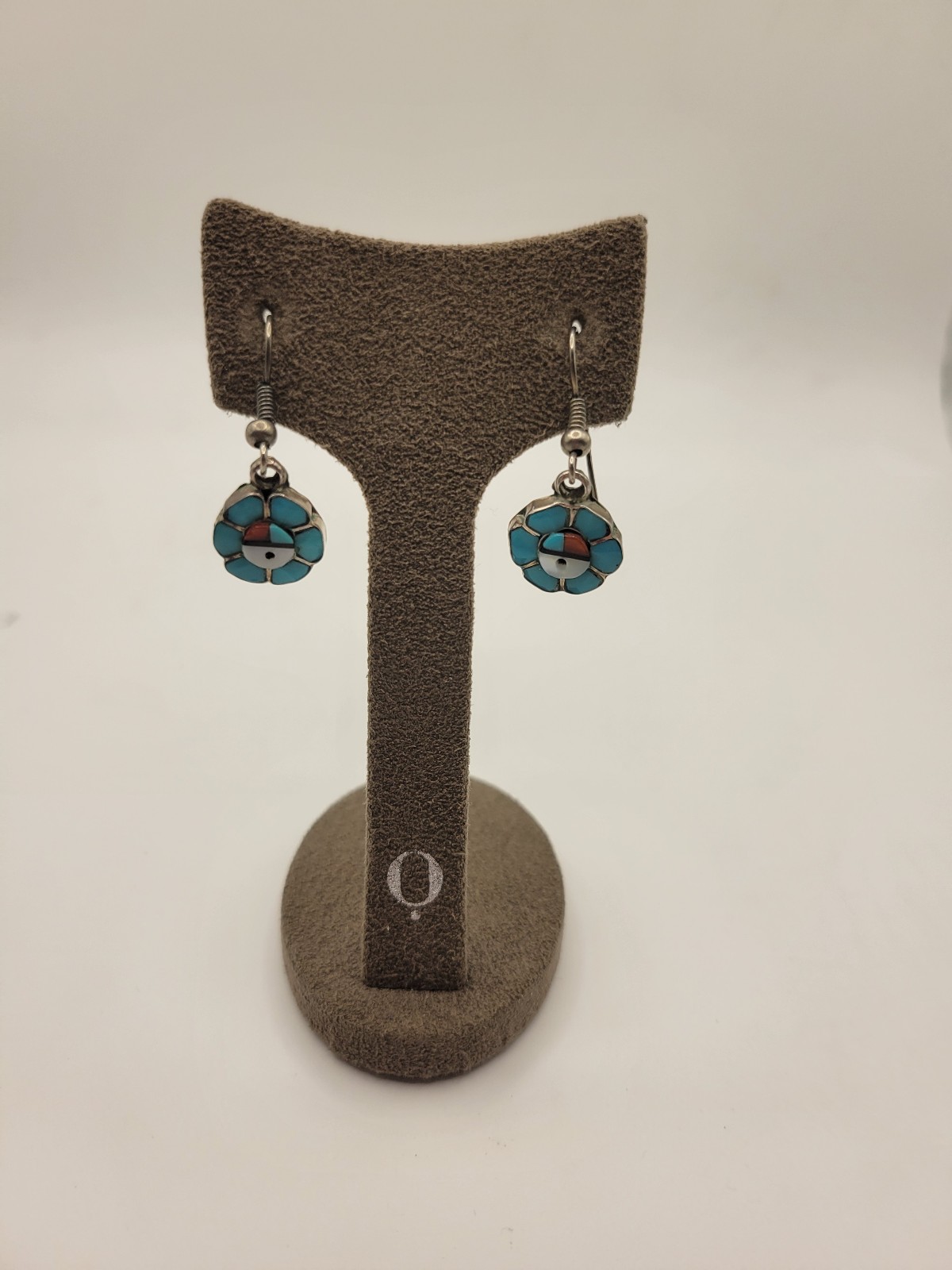 Zuni native American sterling sliver turquoise coral earrings