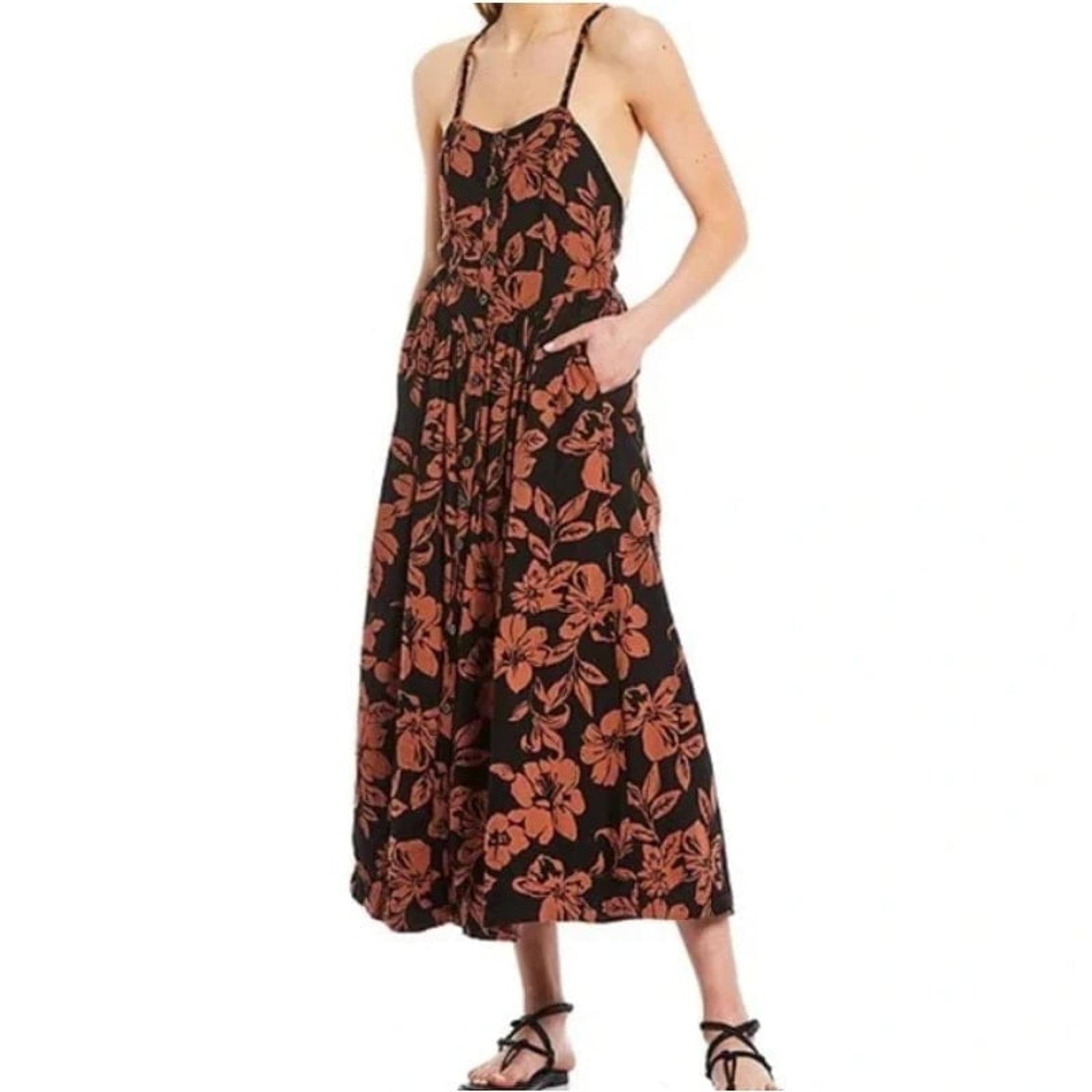 Free People Women’s Button Down Sleeveless Floral Sundress Size S Black Brown