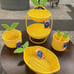 NWT Spring/Summer Lemon Resin Wicker Serving Baskets & Utensil Caddy 4 piece set