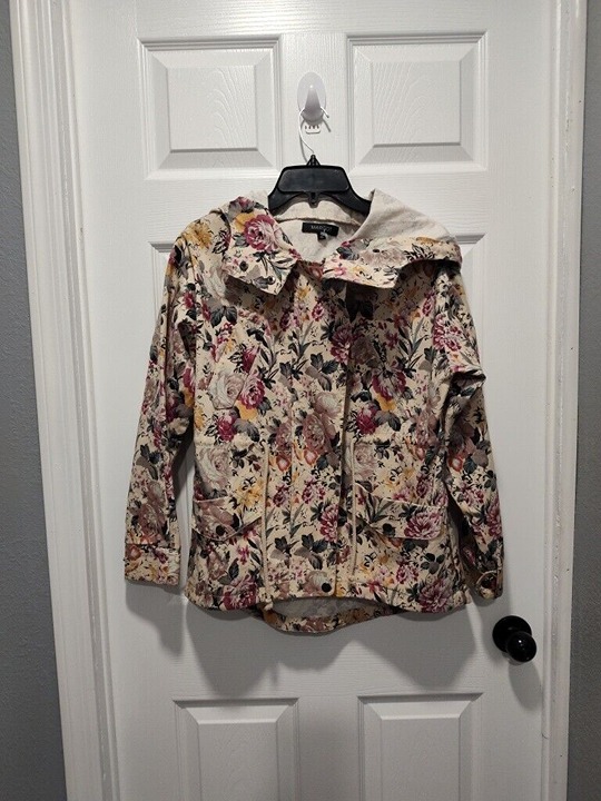 Margot Floral Hooded Full Zip Snap Button Coat Jacket With Pockets Size XSMALL