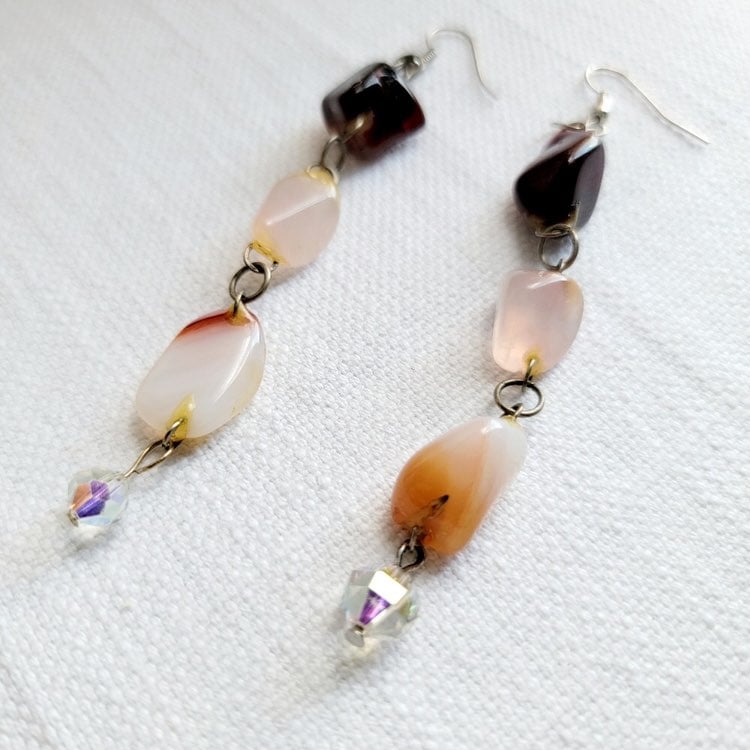 Upcycled earrings from vintage necklace old stones Aurora Borealis crystals