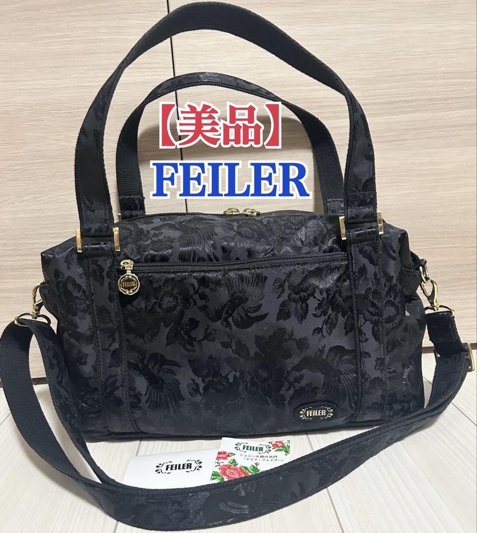 【Excellent Condition】 FEILER Mini Boston 2-Way Shoulder Bag Floral Pattern