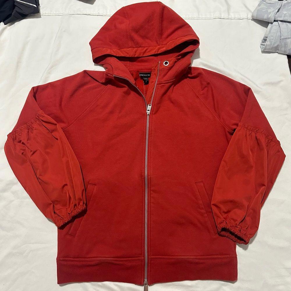 Athleta On My Way Triumph Hoodie in Rust Full Zip Balloon Sleeve Jacket