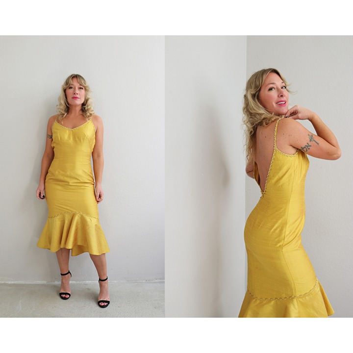 1990's Vintage A.B.S. Allen Schwartz Raw Silk Cocktail Dress Womens Small SM 4 6
