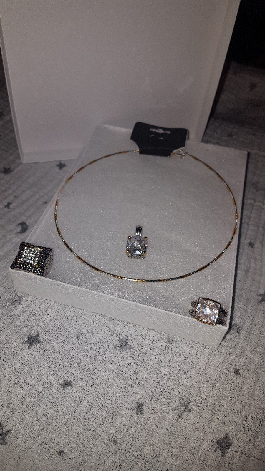 5pc CRYSTAL CZ RINGS PENDANT NECKLACE SET SZ 8