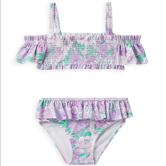 Janie & Jack girls bikini bathing suit two piece floral smocked UPF 50 size 12