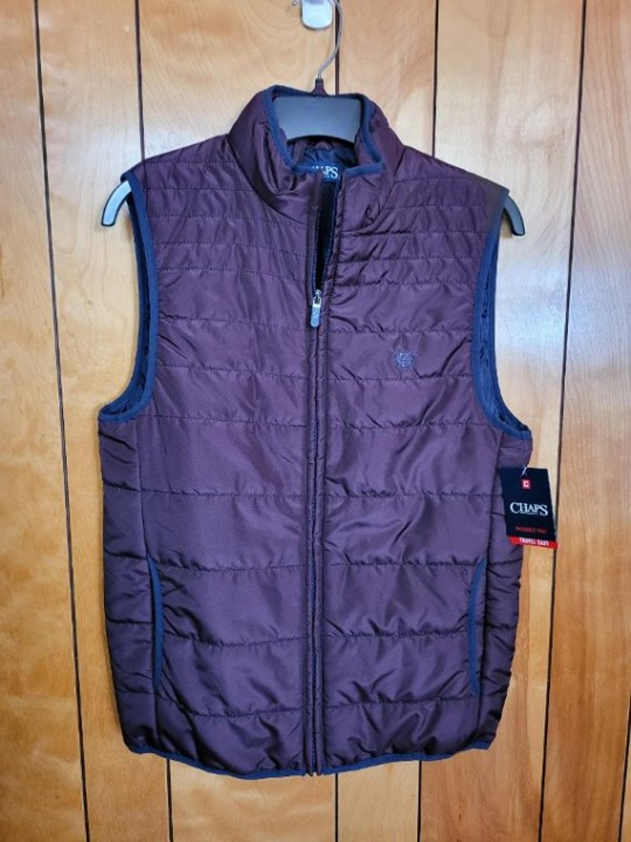 Chaps Men's Packable Vest Puffer Jacket SMALL Full Zip Up Red BURGUNDY New A1