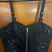 Sexy black heavy duty floral print fabric metal ribbed corset