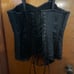 Sexy black heavy duty floral print fabric metal ribbed corset