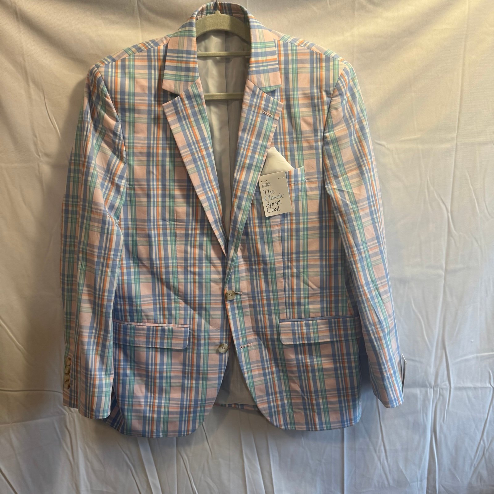 Croft & Barrow Mens 2 Button Blazer Jacket Multicolor Plaid Cotton Blend Sz 40R