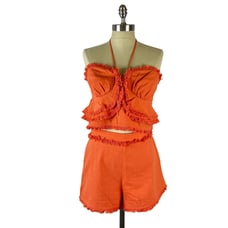 Lena Two Piece Set- Orange Halter Top and High Waist Mini Shorts (Sz M)