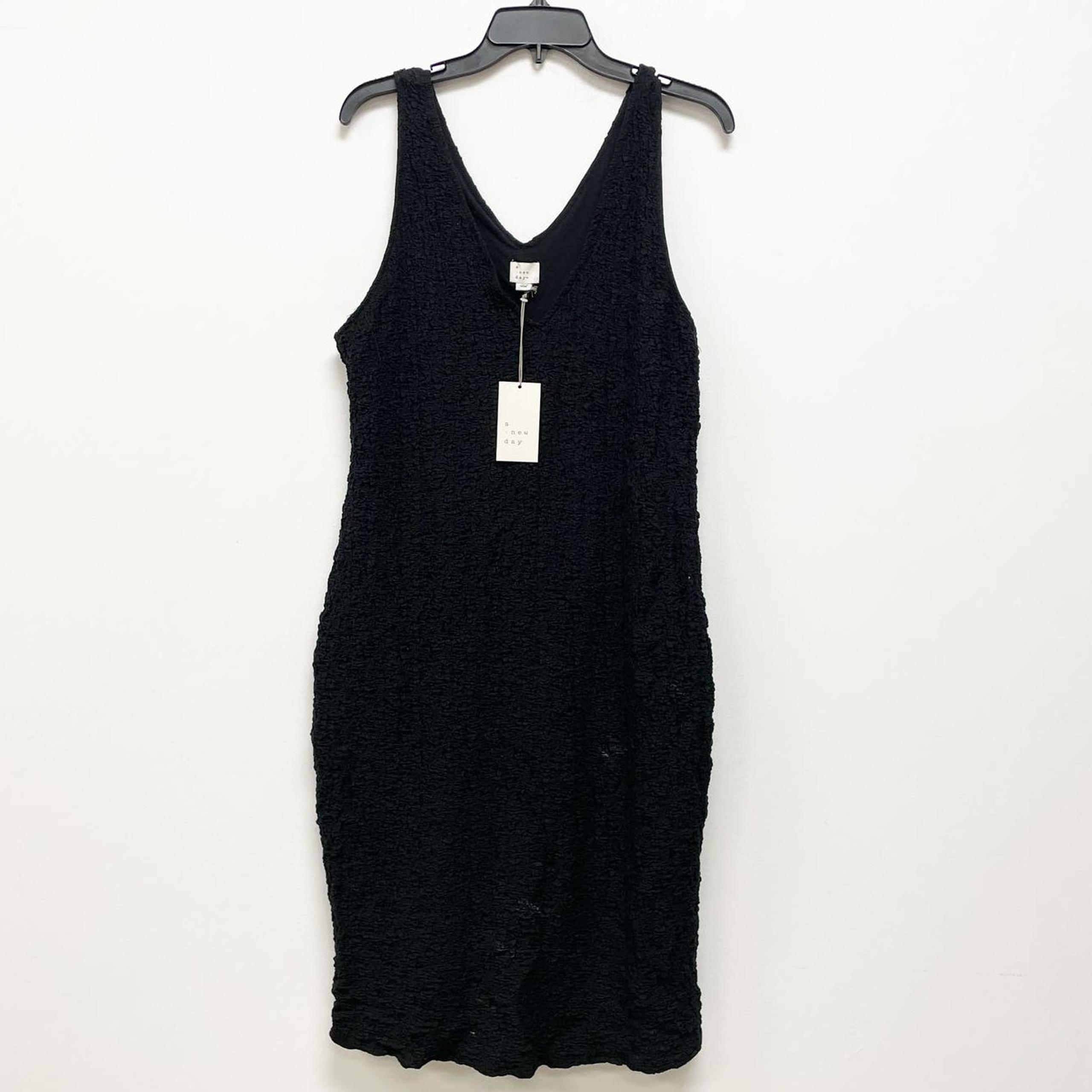 A New Day NWT Women's L Black textured Double V Neck Lined Bodycon Dress