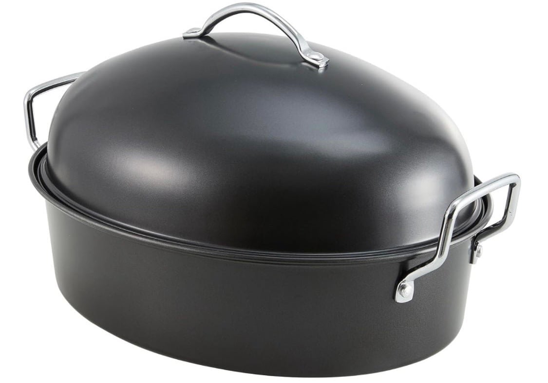 Nonstick Roasting Pan with Lid - Large Turkey Roaster with Rack 16 x 12 Inch