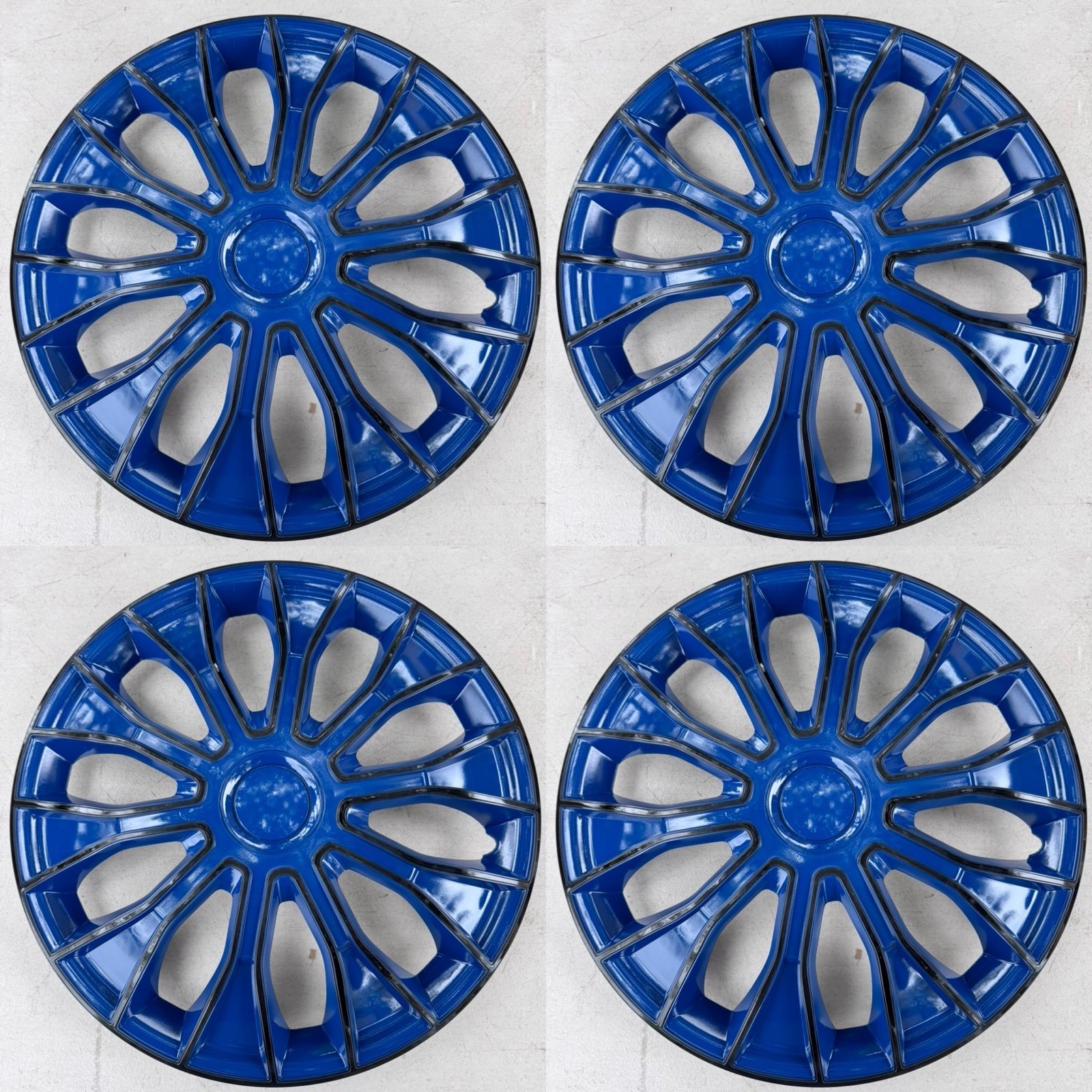 Black and blue hubcaps 15” wheel rim covers 4pcs universal fit polveras tapas de