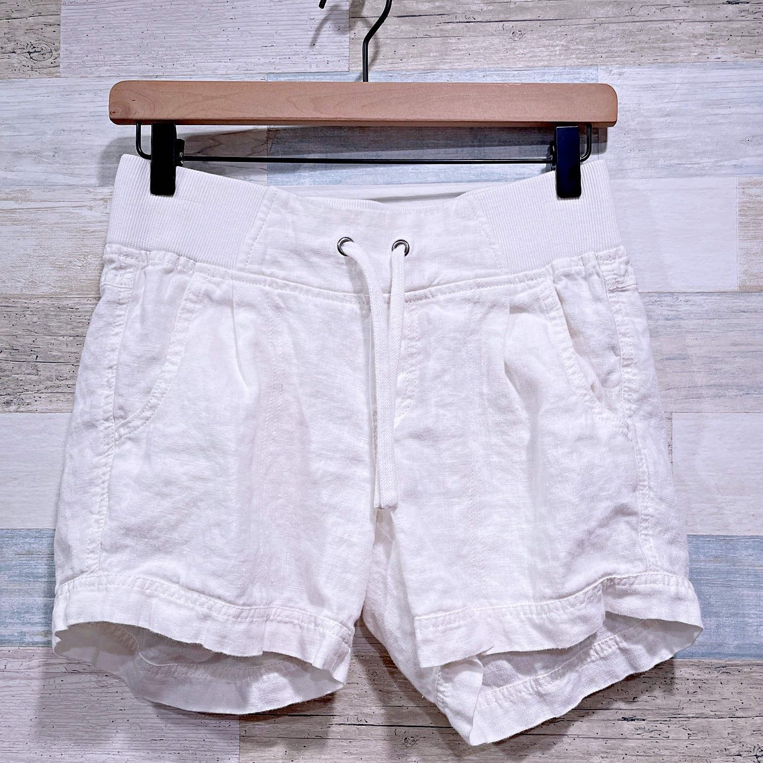 Athleta Linen Creston Midi Shorts White Pull On Mid Rise Athleisure Womens 0