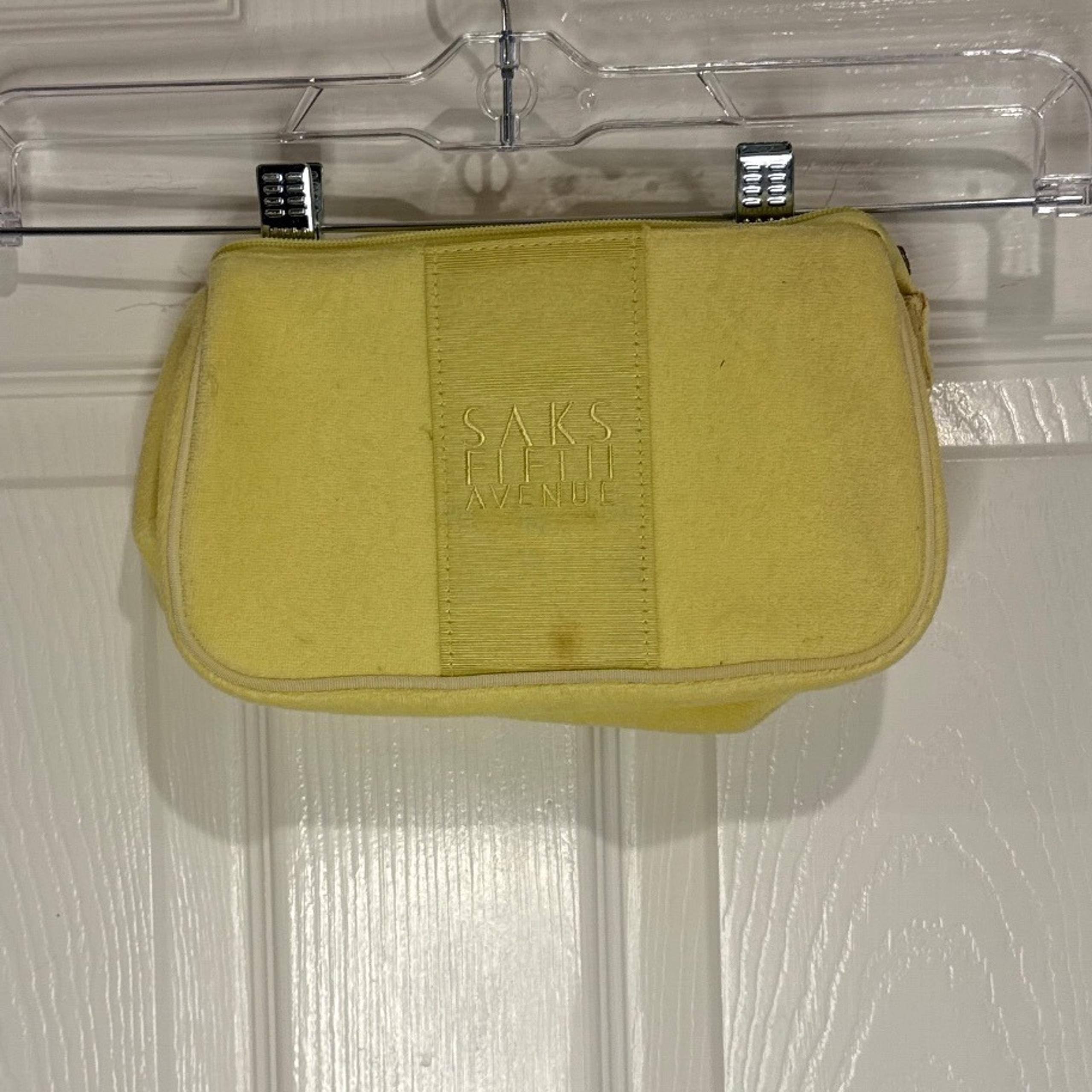 Saks Fifth Avenue Makeup Bag Yellow Terry Cloth Zip Pouch Cosmetic Travel
