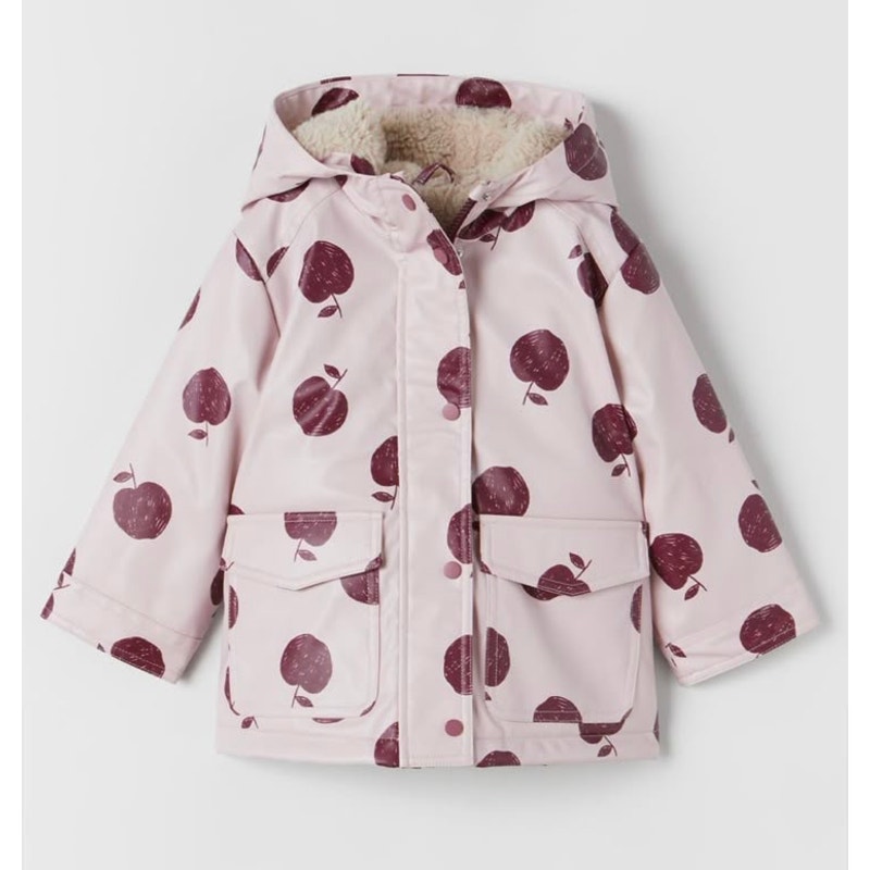 ZARA BABY GIRL APPLE SHERPA LINED JACKET SIZE 9-12 MONTHS