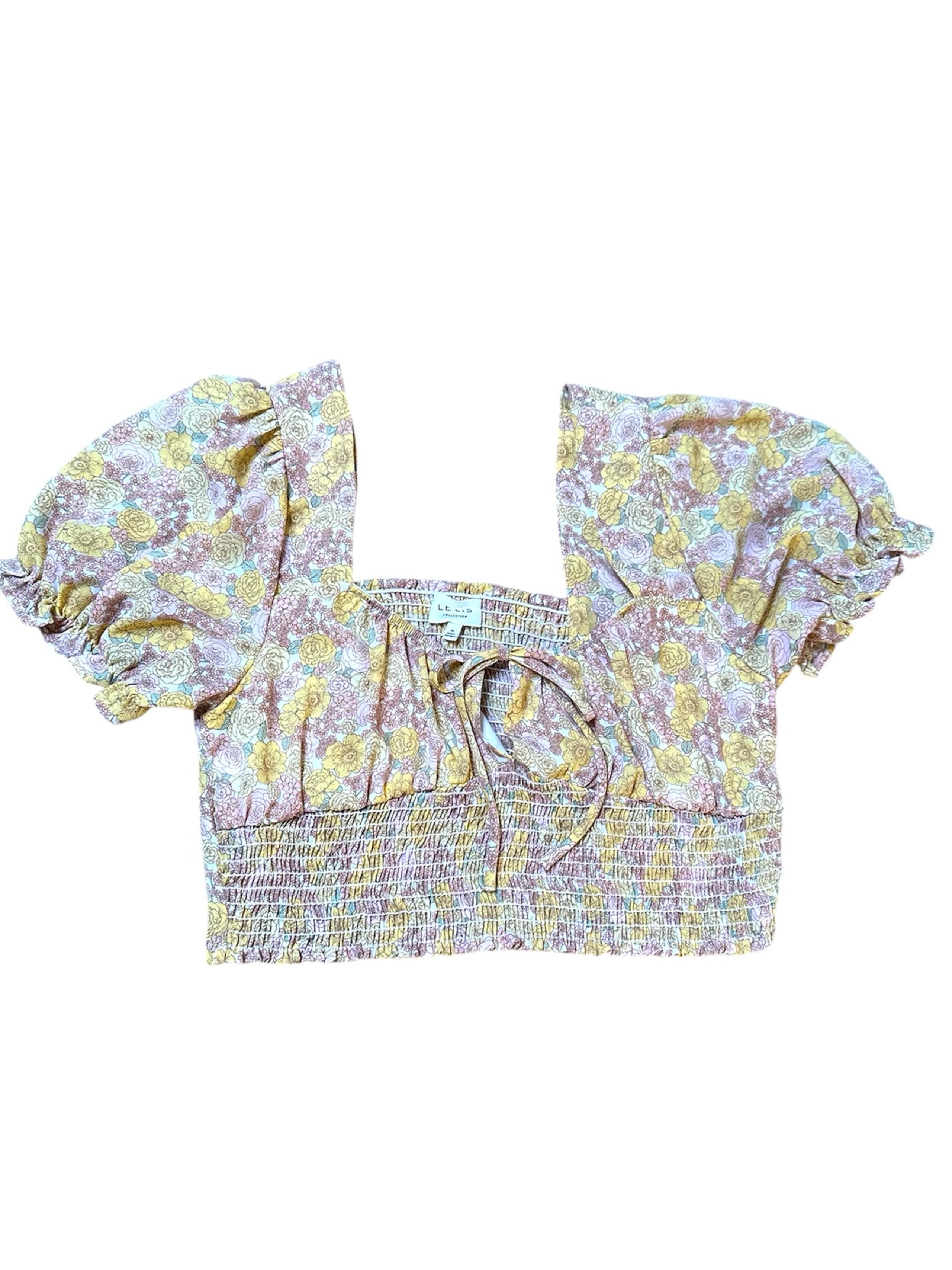 Le Lis Pink and Yellow Smocked Crop Blouse Women’s Size Medium
