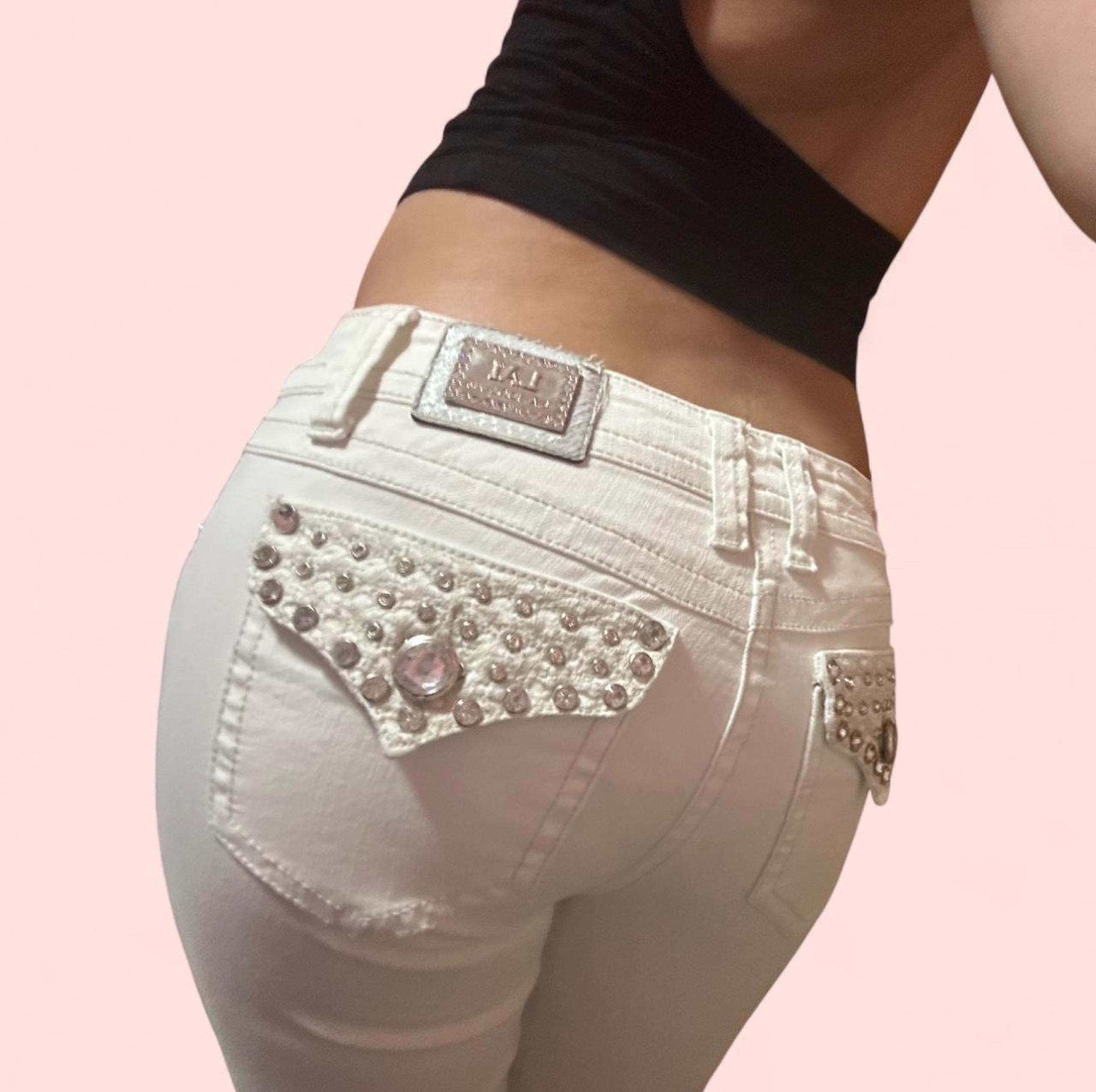 LA idol low rise jeans with rhinestone embellishments