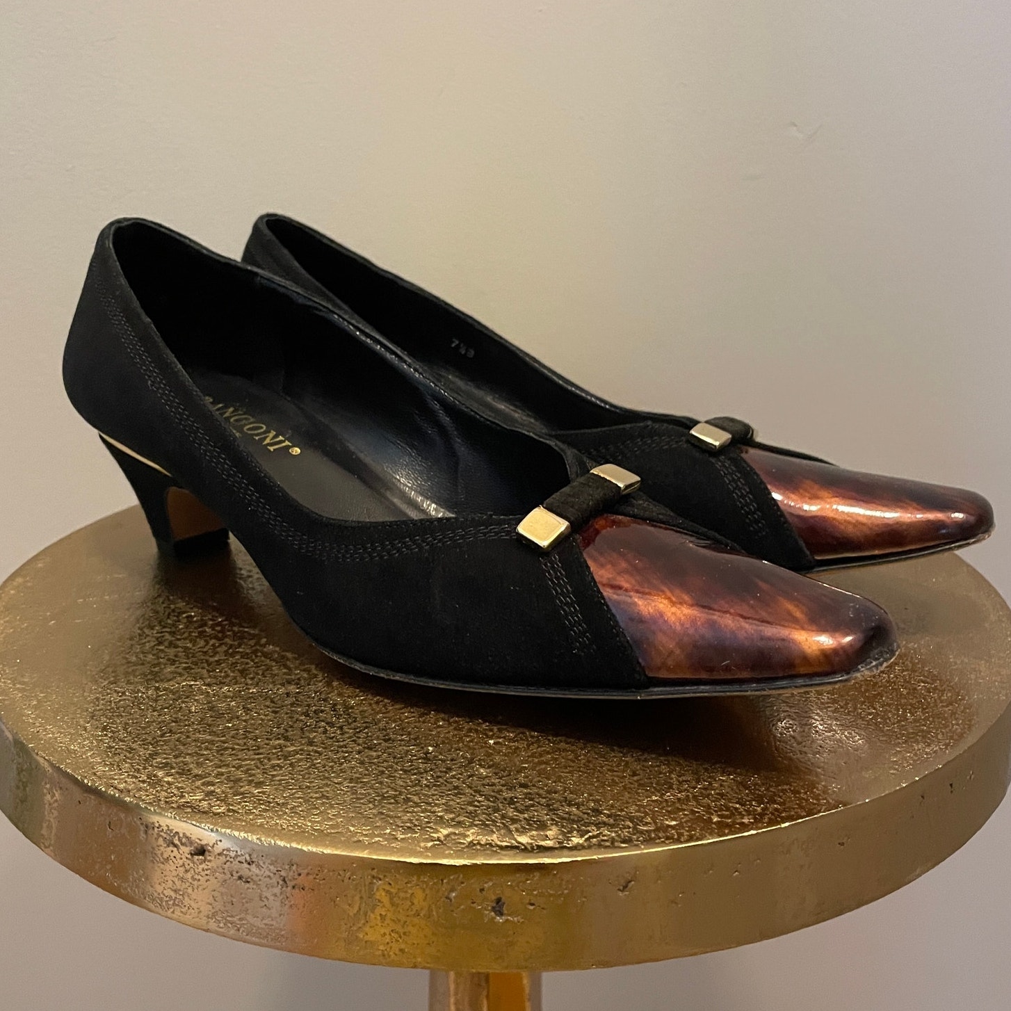 Lanconi Firenze 7.5B Kitten Heels | Black Suede, Tortoiseshell Toe, Rare Vintage