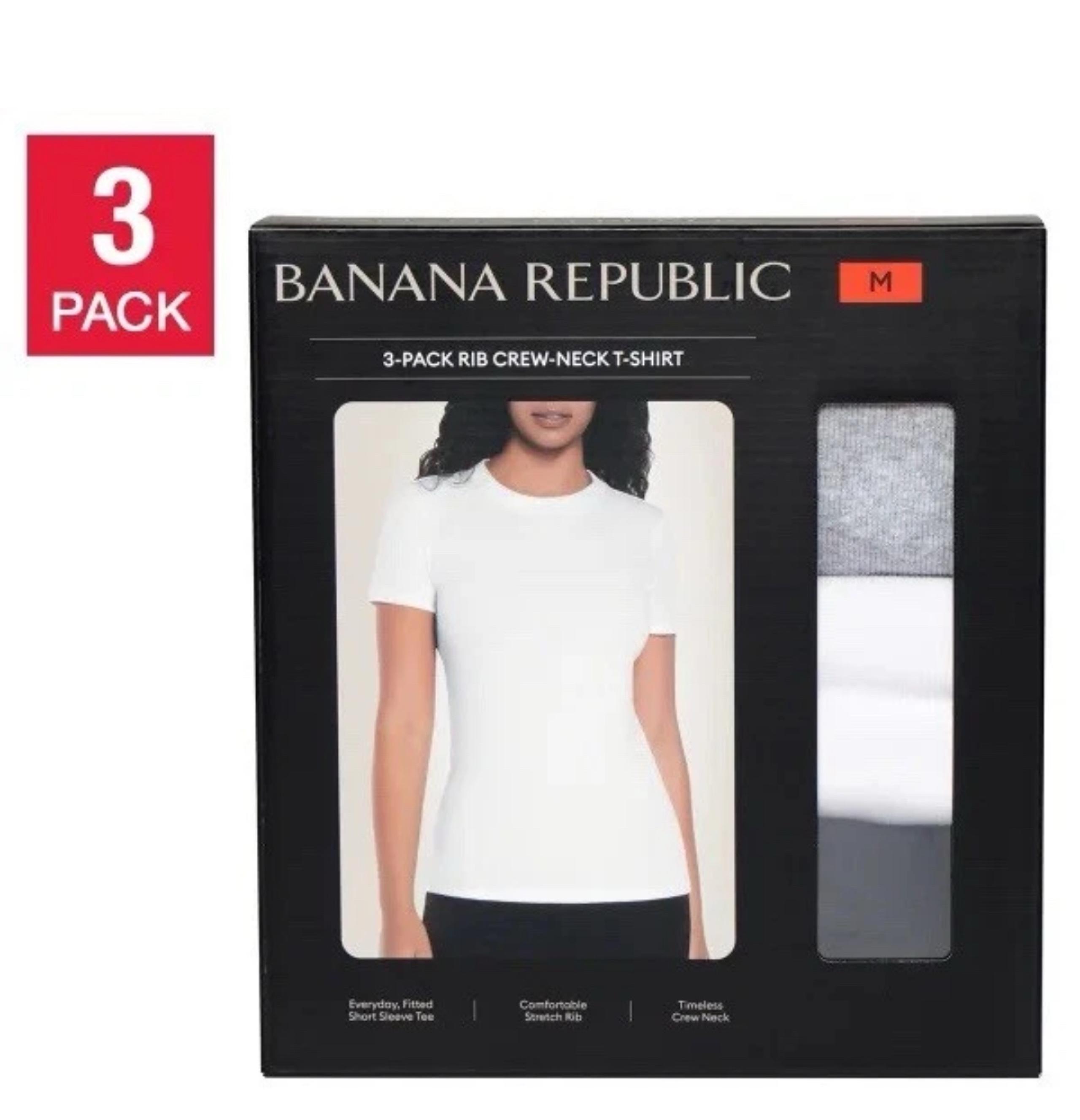 Banana Republic women’s Crew-Neck T-Shirt 3-Pack - White, Gray, Black medium