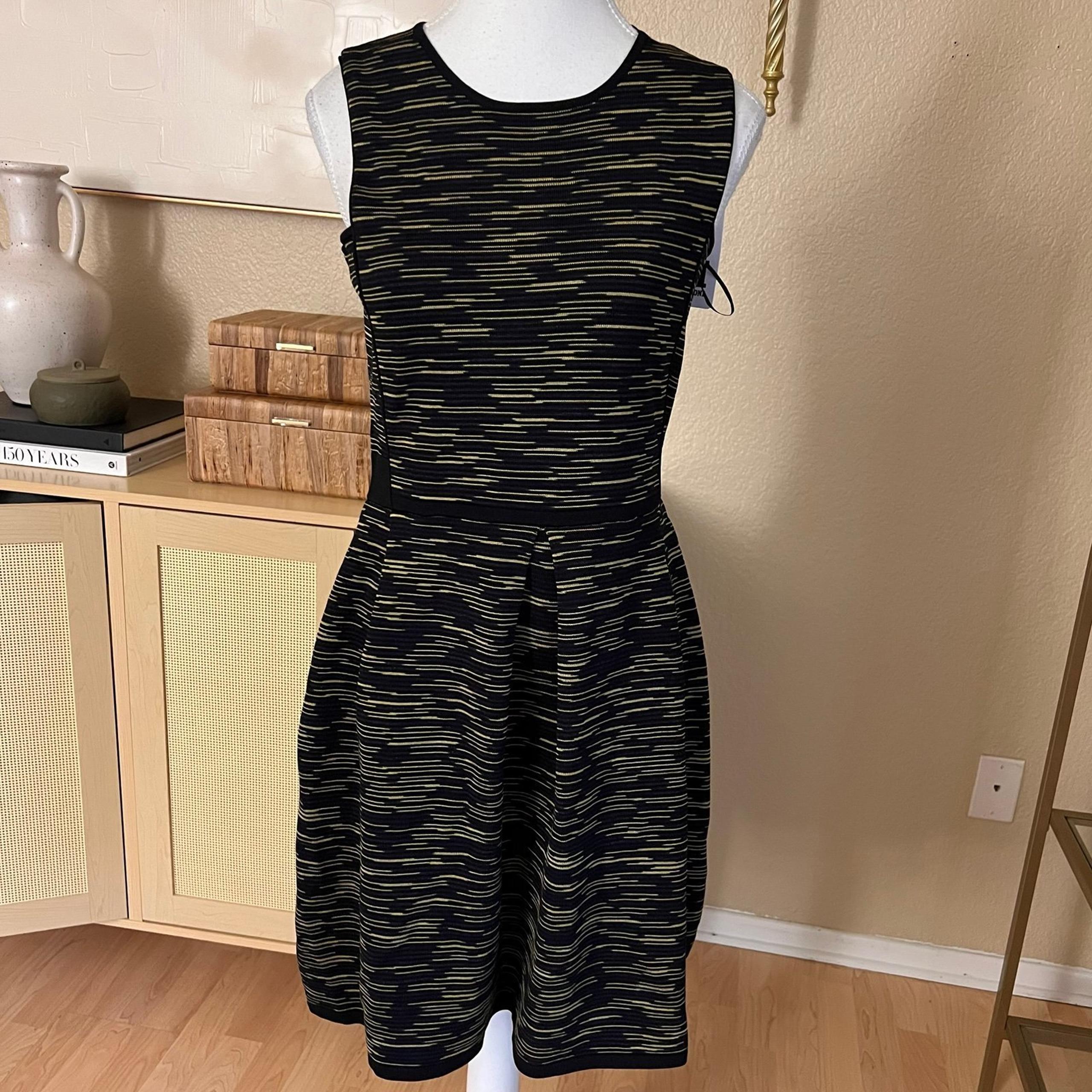 MISSONI NWT Black Space Dye Pleated Knit Sleeveless Dress Size 38