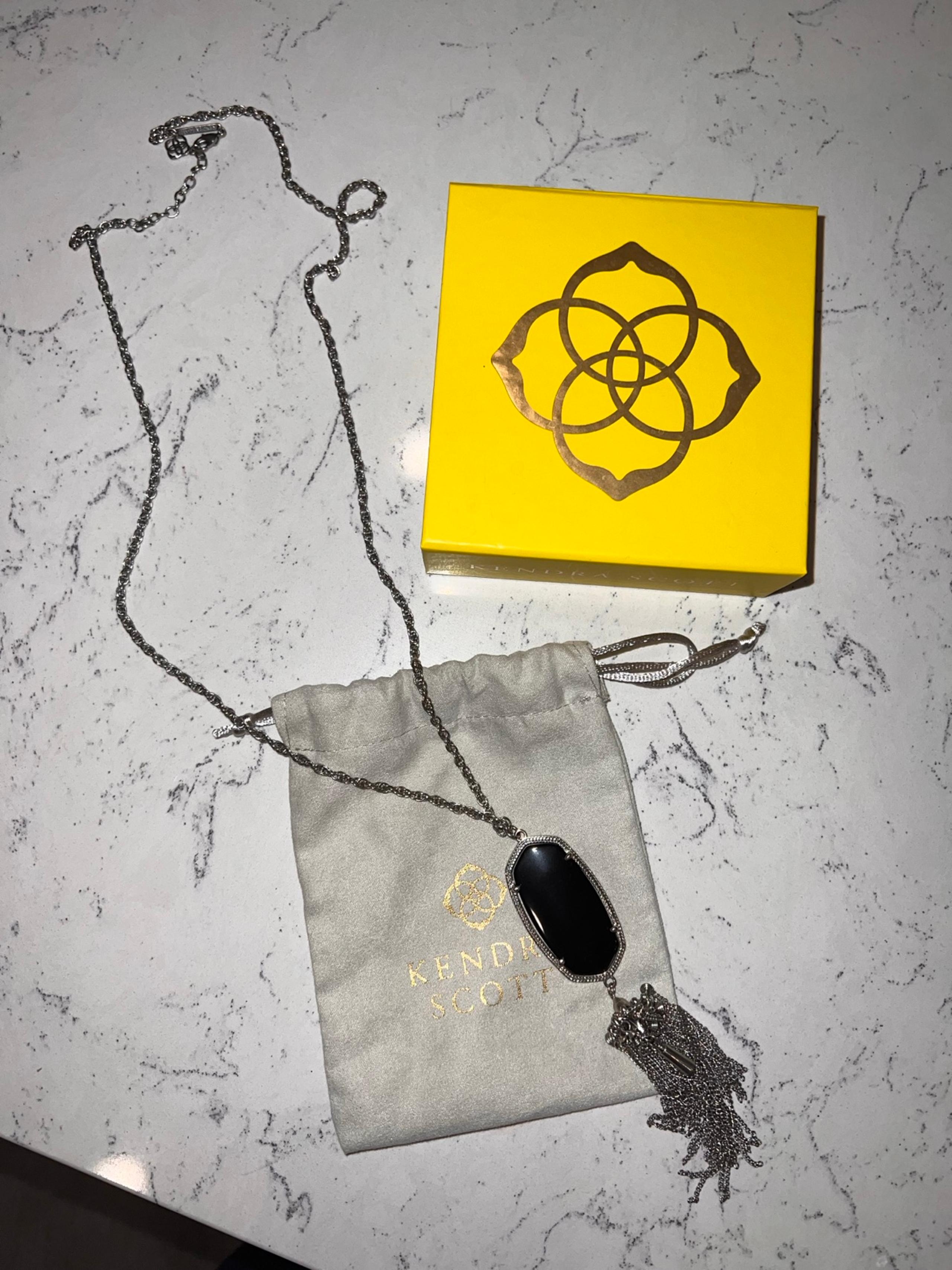Kendra Scott Rayne Long In Black Opaque sliver Pendant Necklace