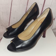 Charles Jourdan Paris Black Leather Peep Toe Stiletto Heel Pumps 7.5M ret. 345