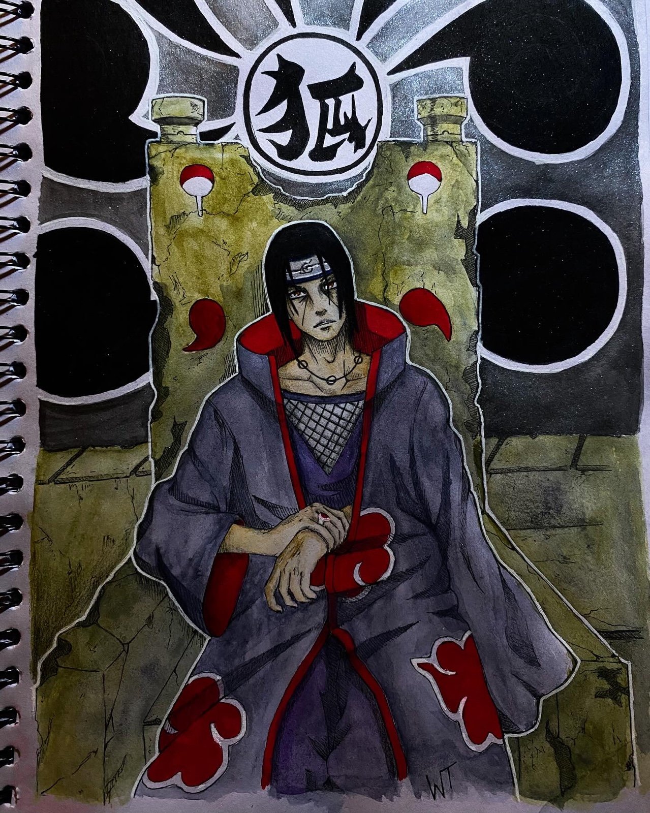 itachi uchiha watercolor illustration