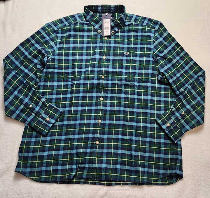 New men's XXL Vineyard Vines stretch flannel plaid button up shirt in green