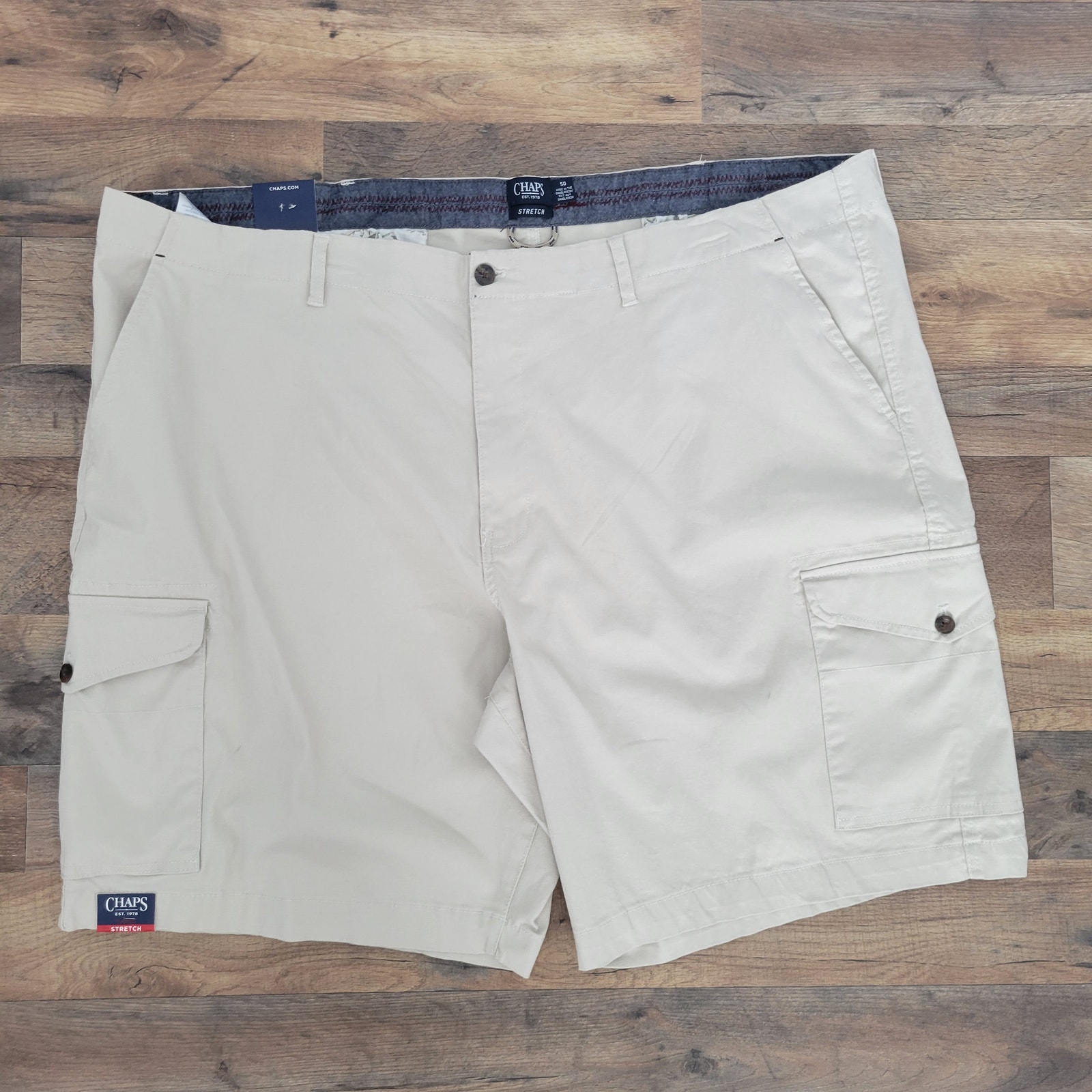 Chaps Men's Khaki Shorts NWT Stretch Cargo Comfort Waistband Size 50